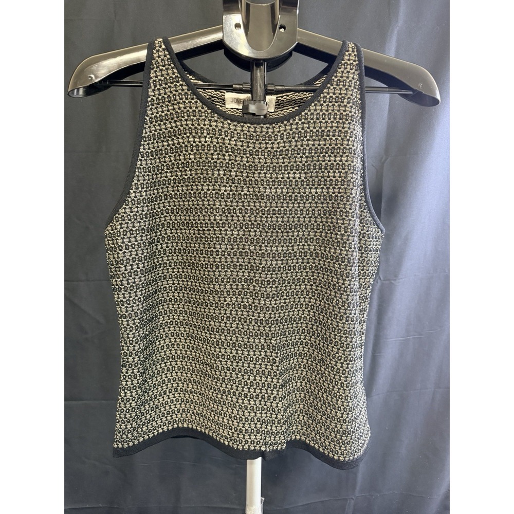 Vintage 90s Jones New York Women L Black Cream Knit Sleeveless Sweater Tank Top